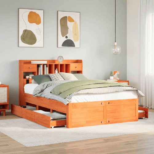VidaXL Letto Libreria senza Materasso Marrone Cera 140x200 cm in Pino
