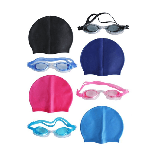 TrAdE Shop Traesio Kit Occhialini Da Nuoto + Cuffia In Silicone Da Nuoto Unisex Per Piscina 4 Colori 618446 -