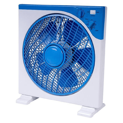 TrAdE Shop Traesio Ventilatore Quadrato Box Fan 45 Watt 30 Cm Con Timer Bianco Azzurro 5 Pale 5340055 -