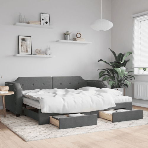 VidaXL Divano Letto Estraibile Cassetti Grigio Scuro 90x200cm Tessuto