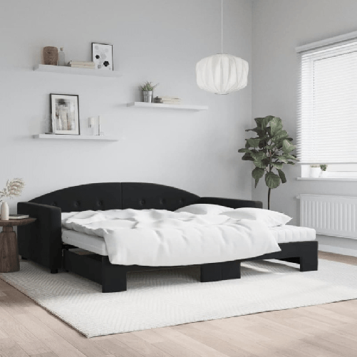 VidaXL Divano Letto Estraibile con Materassi Nero 100x200 cm Velluto