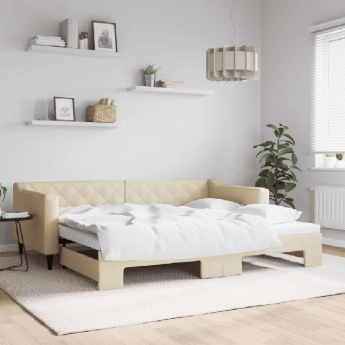 VidaXL Divano Letto con Letto Estraibile Crema 90x200 cm in Tessuto