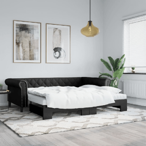 VidaXL Divano Letto con Letto Estraibile Nero 90x200 cm in Similpelle