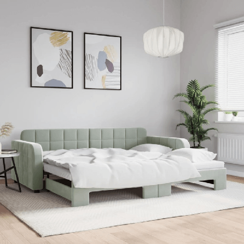 VidaXL Divano Letto con Letto Estraibile Grigio Chiaro 90x200 Velluto