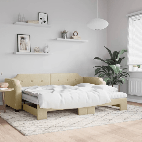 VidaXL Divano Letto Estraibile con Materassi Crema 80x200 cm Tessuto