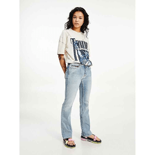 TOMMY JEANS PANTALONE DONNA TOMMY JEANS MADDIE DW0DW09534 COTONE BLU ORIGINALE PE 2022 Colore Blu,Taglia US 30 / 28