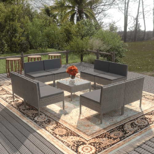 VidaXL Set Divani da Giardino 9 pz con Cuscini in Polyrattan Grigio