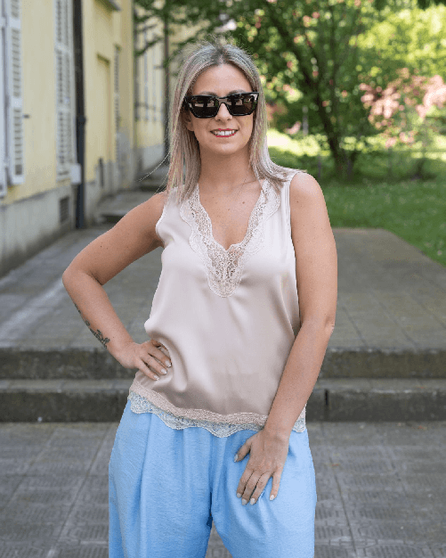 Kontatto Top Kontatto con pizzo nude Taglia M