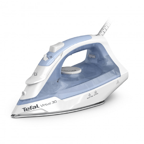 Tefal Virtuo 30 FV2C41E0 ferro da stiro Ferro da stiro a secco e a vapore Piastra in Ceramica 2000 W Blu, Bianco Ferro da Stiro a Vapore Tefal FV2C41