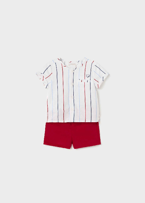 MAYORAL COMPLETO KIT CAMICIA BERMUDA NEONATO MAYORAL 1264 LINO ROSSO ORIGINALE PE 2023 Colore Rosso,Taglia 12 mesi