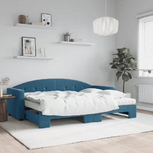 VidaXL Divano Letto Estraibile con Materassi Blu 80x200 cm Velluto