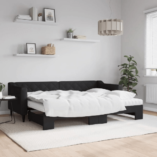VidaXL Divano Letto Estraibile con Materassi Nero 80x200 cm Tessuto