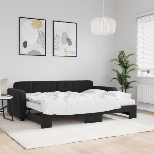 VidaXL Divano Letto Estraibile con Materassi Nero 80x200 cm Velluto