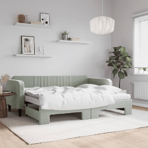 VidaXL Divano Letto Estraibile Materassi Grigio Chiaro 90x200 Velluto