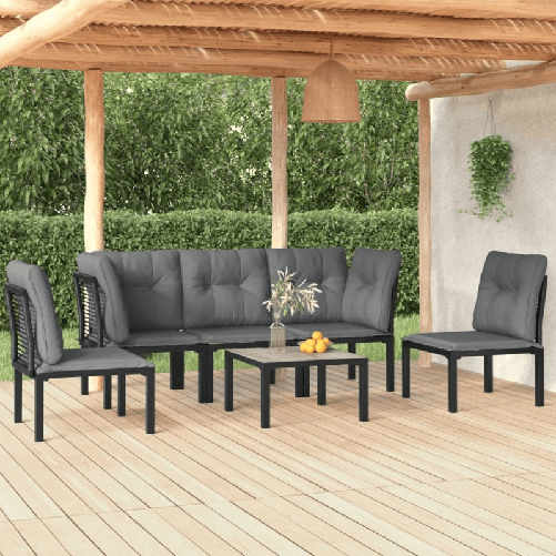 VidaXL Set Salotto da Giardino 6 pz in Polyrattan Nero e Grigio