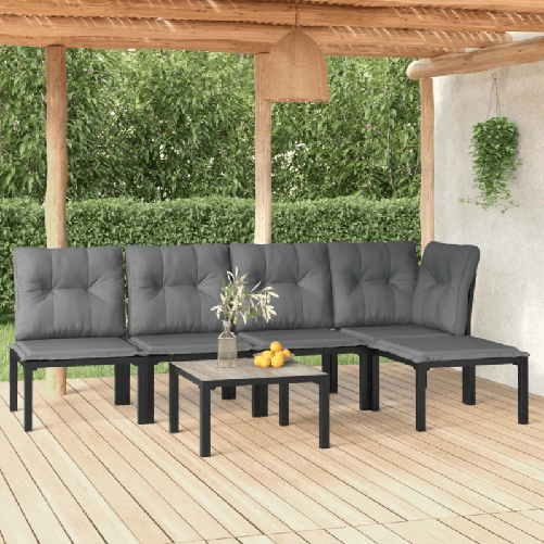 VidaXL Set Salotto da Giardino 6 pz in Polyrattan Nero e Grigio