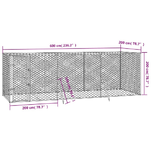 VidaXL Cuccia per Cani da Esterno Argento 6x2x2 m in Acciaio Zincato