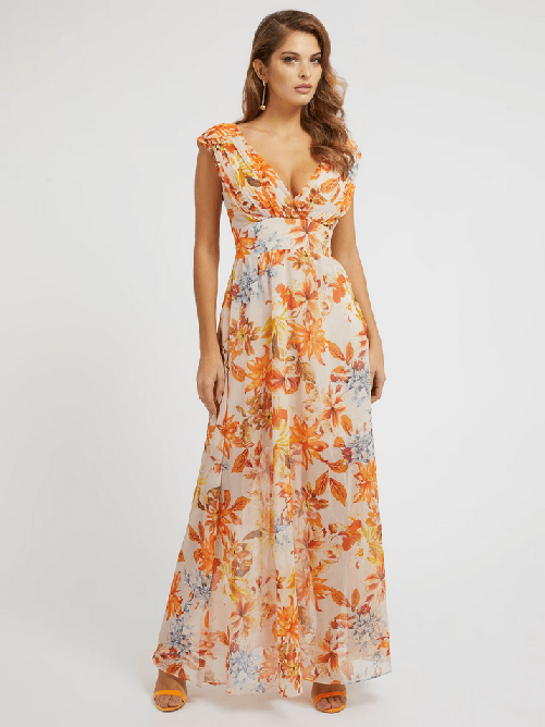GUESS ABITO VESTITO LUNGO DONNA GUESS W3GK60WDW52 ARANCIO ORIGINALE PE 2023 Colore Arancio,Taglia XS