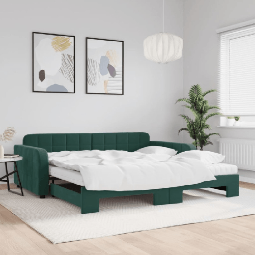 VidaXL Divano Letto Estraibile Materassi Verde Scuro 100x200 Velluto