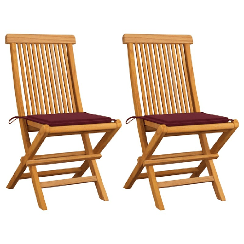 VidaXL Sedie da Giardino con Cuscini Rosso Vino 2 pz Massello di Teak