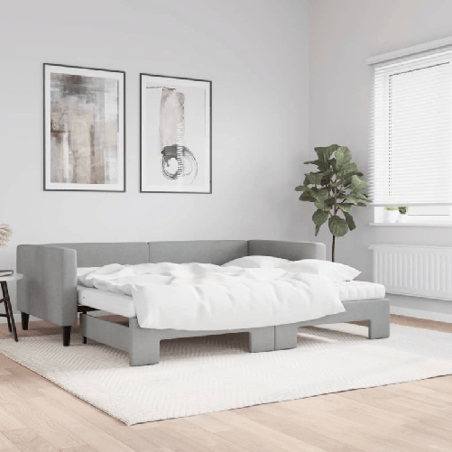 VidaXL Divano Letto Estraibile Materassi Grigio Chiaro 90x200 Tessuto