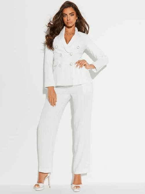 GUESS COMPLETO TAILLEUR GIACCA PANTALONE DONNA GUESS MARCIANO 02G2089270Z ORIGINALE PE Colore Bianco,Taglia IT 44