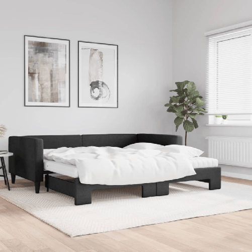 VidaXL Divano Letto Estraibile con Materassi Nero 100x200 cm Tessuto