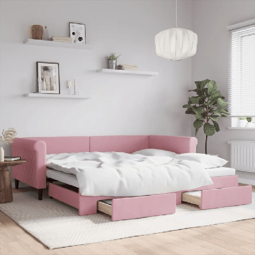 VidaXL Divano Letto Estraibile con Cassetti Rosa 100x200 cm Velluto