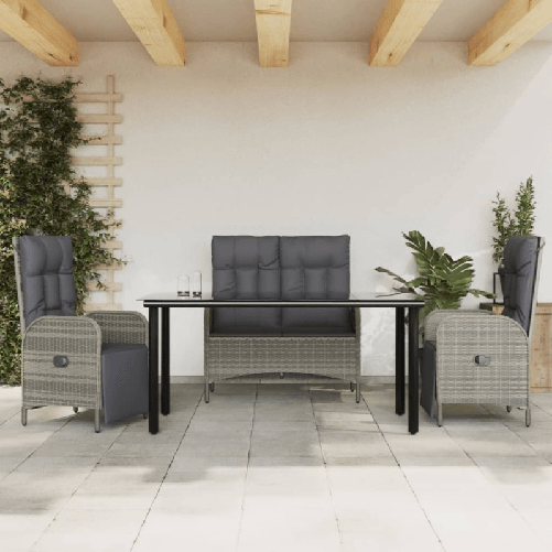 VidaXL Set da Pranzo da Giardino 4 pz con Cuscini in Polyrattan Grigio