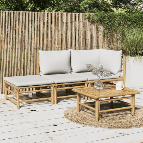 VidaXL Set Salotto da Giardino 3pz con Cuscini Grigio Chiaro Bambù