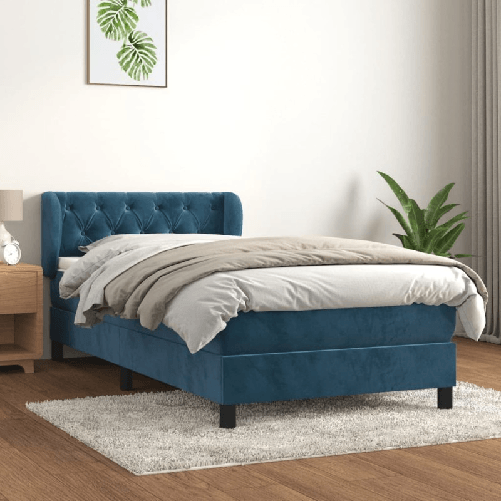 VidaXL Giroletto a Molle con Materasso Blu Scuro 80x200 cm in Velluto