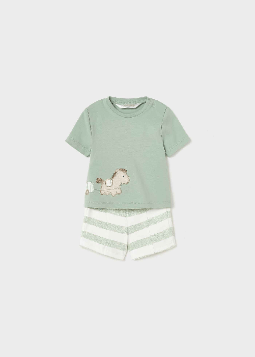 MAYORAL COMPLETO T SHIRT SHORT MAYORAL BAMBINO 1619 COTONE VERDE ORIGINAL PE 2023 Colore Verde,Taglia 18 mesi