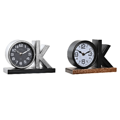 Orologio da Tavolo DKD Home Decor Nero Argentato (2 Unità)