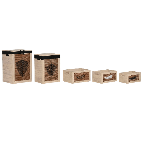 Home ESPRIT Cesto per i Panni Sporchi Home ESPRIT Nero Naturale Legno 40 x 30 x 56 cm 5 Pezzi