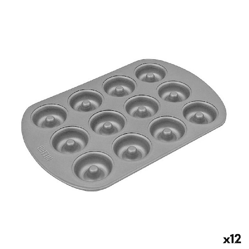 Stampo da Forno Quttin Nero Acciaio al carbonio Ciambelle 26,5 x 18 x 2 cm (12 Unità)