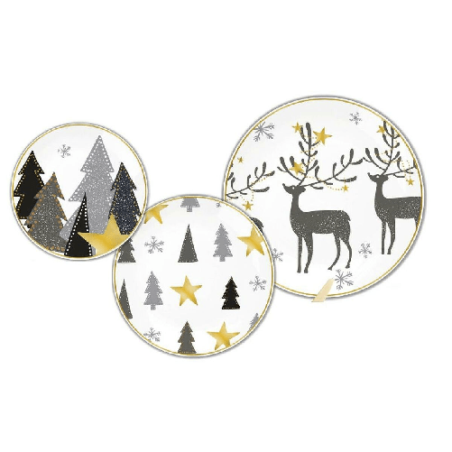 DKD Home Decor Servizio di Piatti DKD Home Decor Bianco Grigio Dorato Porcellana Renna Natale 18 Pezzi 27 x 27 x