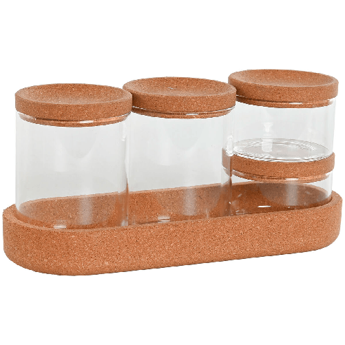 Home ESPRIT Set di Barattoli Home ESPRIT Trasparente Naturale Sughero Vetro Borosilicato