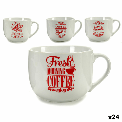 BigBuy Home Tazza Coffee Porcellana Rosso Bianco 500 ml 24 Unità