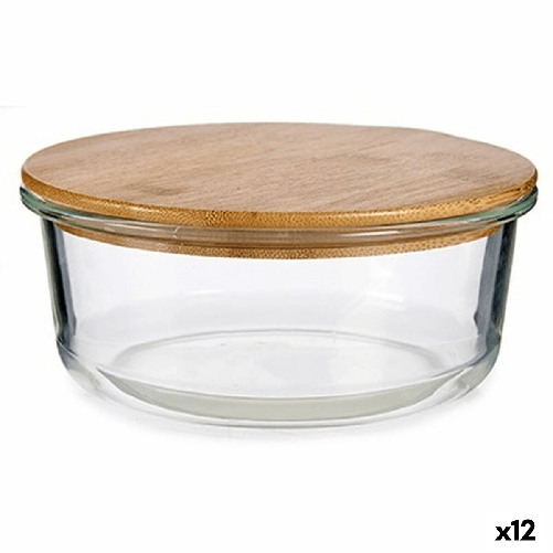 Porta Pranzo Rotondo con Coperchio Vivalto Trasparente Bambù Vetro Borosilicato (12 Unità)