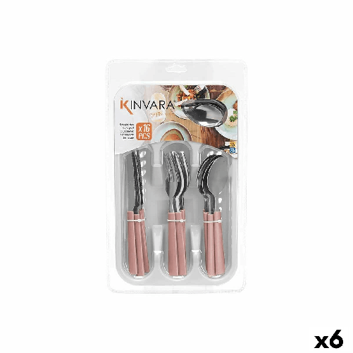 Set di Posate Kinvara KT166096-1C-P KT166096-1C-P Rosa Argentato Acciaio inossidabile Plastica 22,5 x 37,5 x 4,5 cm 23 x 38 x 5