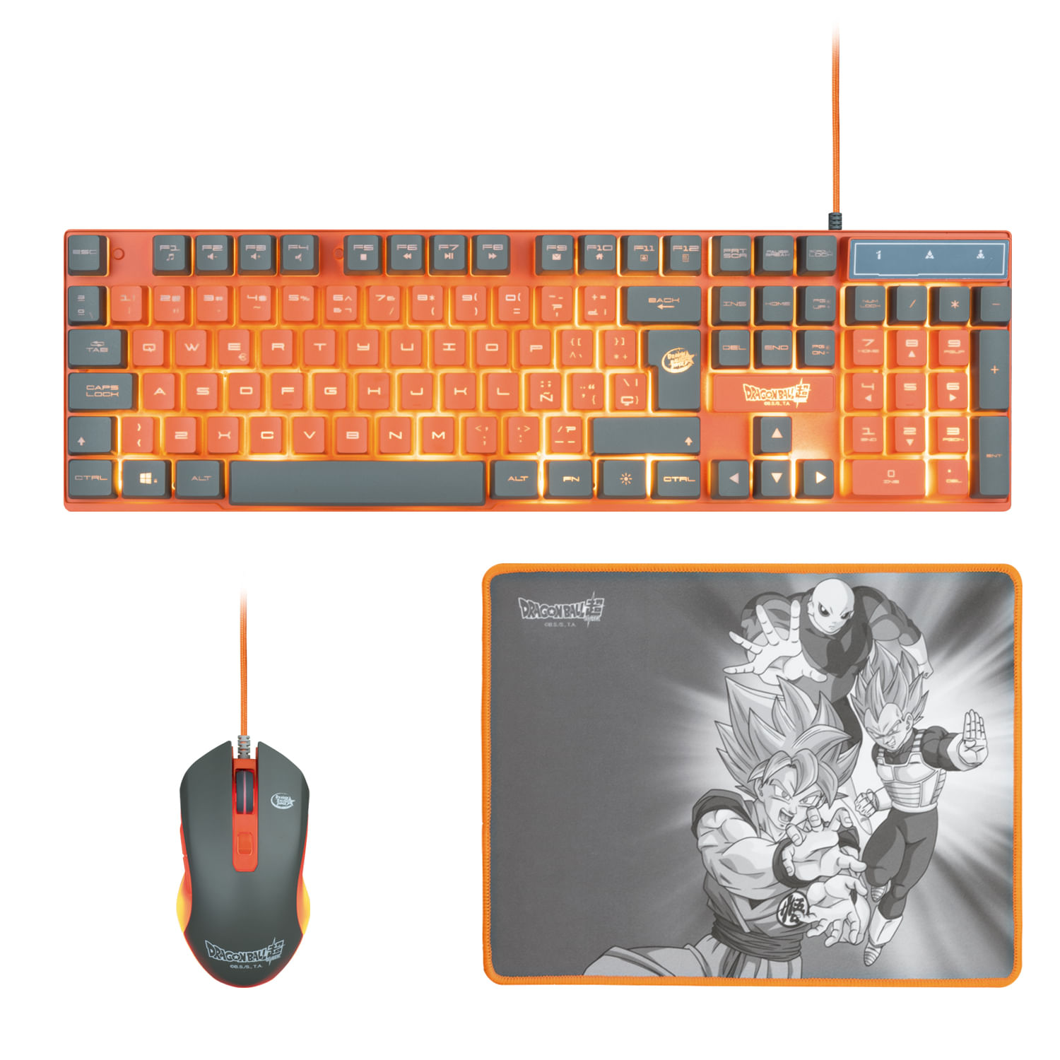 FR-TEC PC Dragon Ball Super PACK Keyboard + Mouse + Mousepad tastiera Mouse incluso Gaming USB Grigio, Arancione
