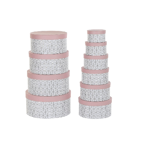DKD Home Decor Set di Scatole per Sistemare Impilabili DKD Home Decor Rotondo Rosa Cartone