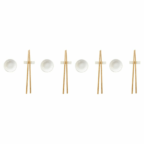 Set per Sushi DKD Home Decor Bambù Gres Bianco Naturale Orientale 27,3 x 20,3 x 2,5 cm (12 Unità)