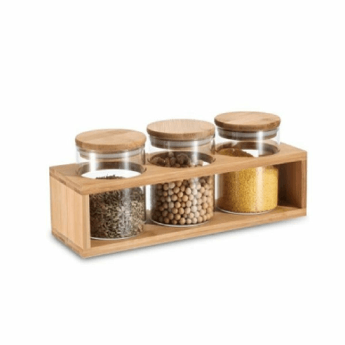 DKD Home Decor Set di 3 Barattoli DKD Home Decor 31 x 11 x 11,5 cm Naturale Bambù Vetro Borosilicato