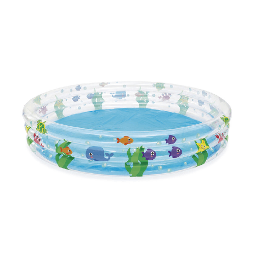Bestway 51005 Piscinetta per Bambini Deep Dive 2 Anni Bestway Piscina Gonfiabile Infantile 3 Anelli Trasparente Vita Marina 183x33 cm +2 Anni Giardino