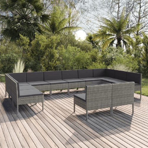 VidaXL Set Divani da Giardino 12 pz con Cuscini in Polyrattan Grigio