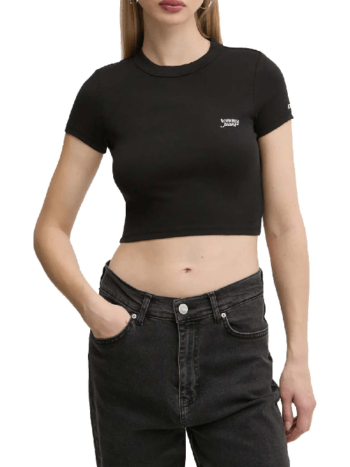 TOMMY JEANS MAGLIA T SHIRT MAGLIE DONNA TOMMY JEANS DW0DW19458 COTONE NERO ORIGINALE PE 2025 Colore Nero,Taglia XS