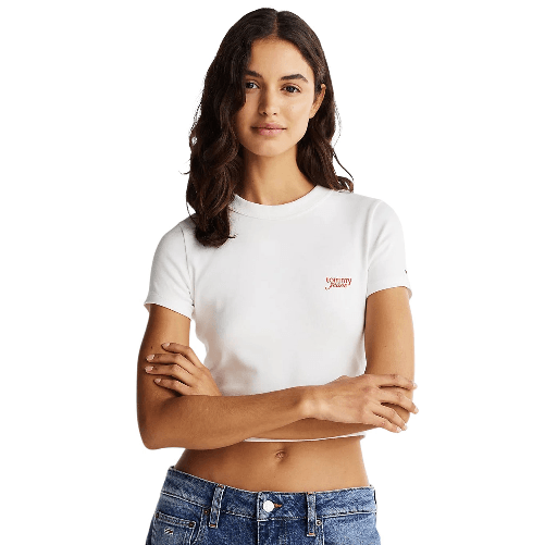 TOMMY JEANS MAGLIA T SHIRT MAGLIE DONNA TOMMY JEANS DW0DW19458 COTONE BIANCO ORIGINAL PE2025 Colore Bianco,Taglia S