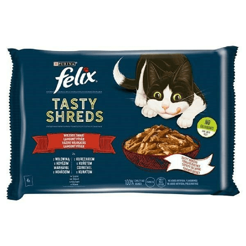 Purina Cibo per gatti Purina Tasty Shreds Pollo Carne di vitello 4 x 80 g