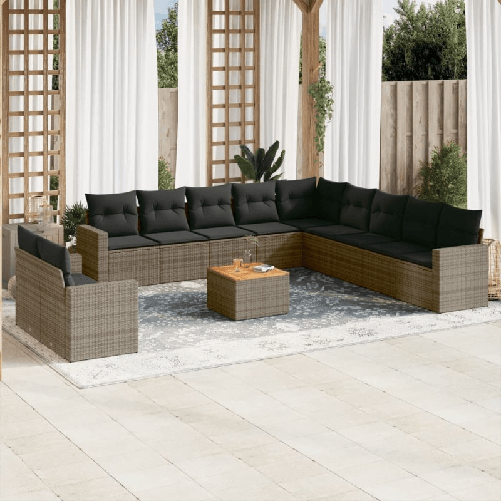 VidaXL Set Divani da Giardino 12 pz con Cuscini Grigio in Polyrattan